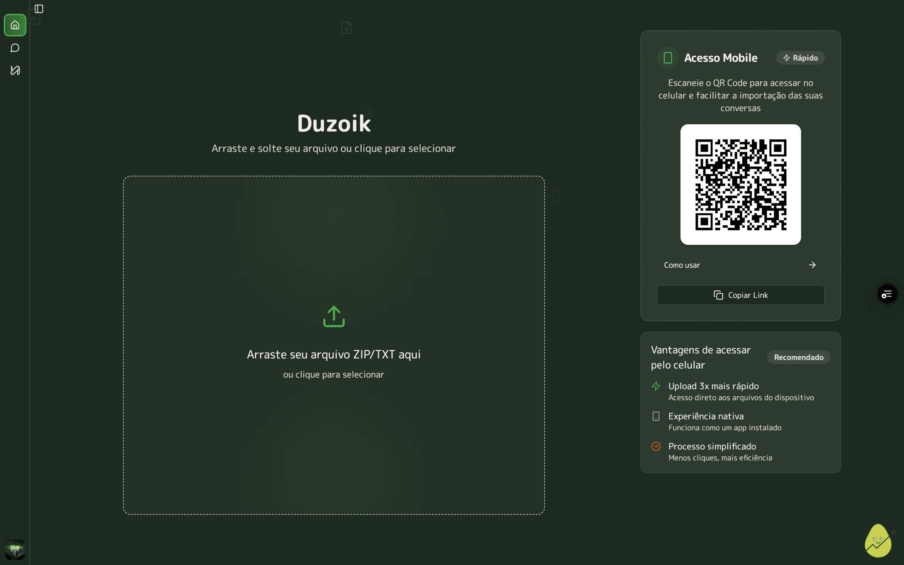 Dashboard principal do Duzoik